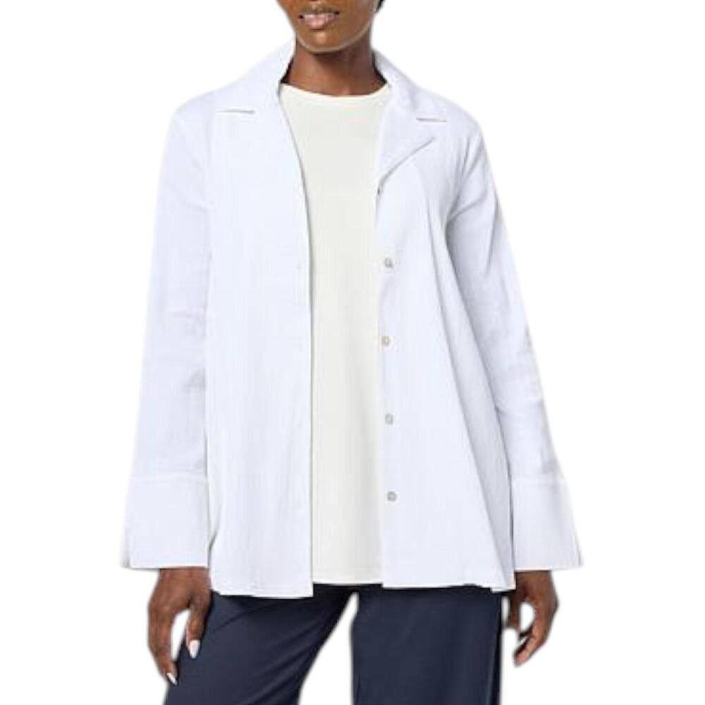 WynneCollection Women's Textured Crinkle Button-Down Shirt White - Regular
